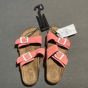 Time and Tru Coral Double Strap Sandals